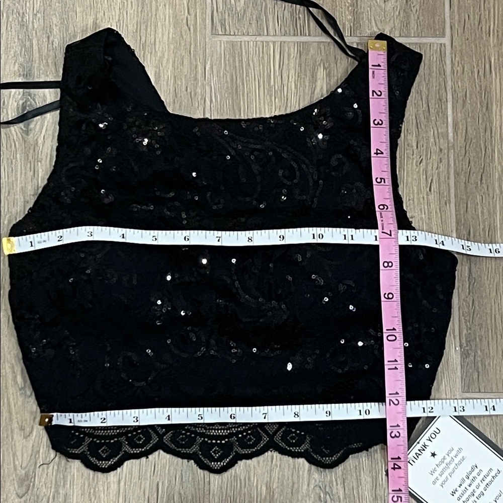 Formal Dress Black Sequin Top White Polka Dot Skater Skirt Hoco Two Piece Party - Picture 16 of 16
